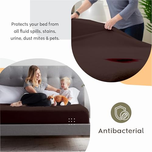 Image of Ayka 100% Waterproof Cotton Terry Mattress Protector Single Size Breathable Hypoallergenic Noiseless Ultra Soft Fitted Bed Protector 78x36 inch Mattress Cover /Bed Cover (Brown, Single (78 * 36 inch))