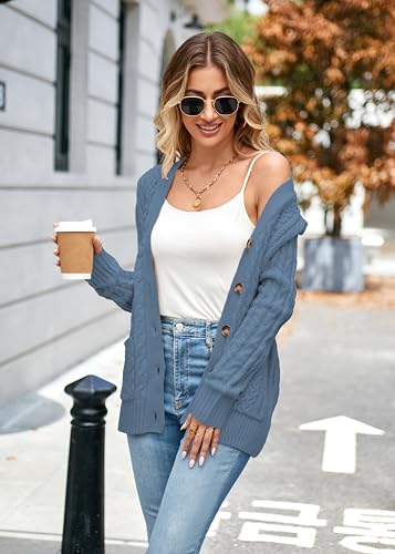 Image of Womens Cardigan Sweaters Cable Knit Sweater 2026 Fall Winter Chunky Open Front Button Down Coats with Pockets