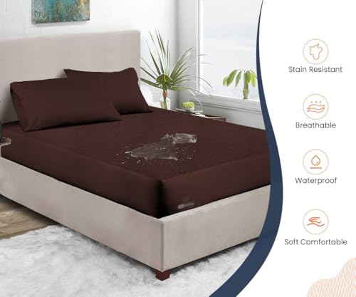 Image of Waterproof Mattress Protector King Size 75x70 - Waterproof Terry Cotton Mattress Protector /Breathable Elastic Fitted Style Bed Cover King Size Bed - Brown Color - Kids Urine Protection