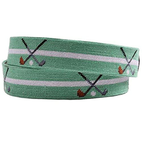 Crossed Clubs Needlepoint Belt in Mint by Smathers & Branson2