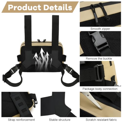 Image of GUSTAVE Chest Bag for Men Women Black Tactical Vest Bag Waterproof Multi-pockets Adjustable Rig Bag for Running, Cycling, Sports, Workouts, Outdoor