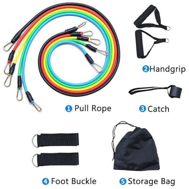 Resistance Bands for Working Out, Exercise Fitness Bands with Handles for Men and Women Strength Training, Home Gym Equipment, 5 Level (10, 15, 20, 25, 30LBS)