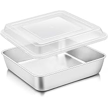 TeamFar 9 x 9 Inch Square Cake Pan, Stainless Steel Square Baking Pan with Lid for Brownie Lasagna, Non-Toxic & Heavy Duty, One Piece & Smooth, Dishwasher Safe & Easy Clean, 1 Pan + 1 Lid