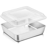 TeamFar 9 x 9 Inch Square Cake Pan, Stainless Steel Square Baking Pan with Lid for Brownie Lasagna, Non-Toxic & Heavy Duty, One Piece & Smooth, Dishwasher Safe & Easy Clean, (1 Pan + 1 Lid)