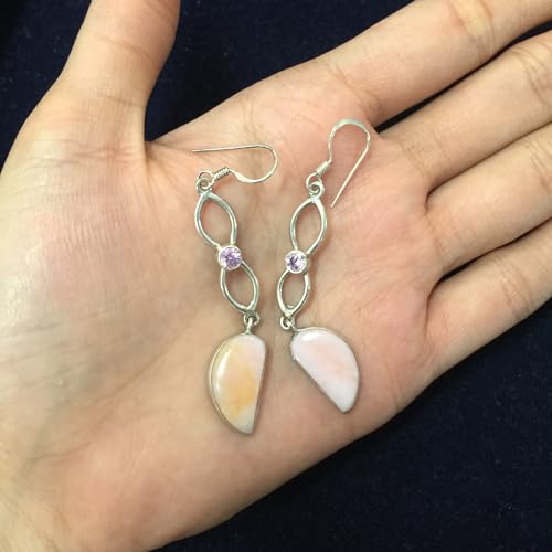 Boucles d'oreilles opale rose et quartz en argent 925 de 62 mm