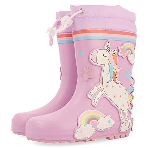 Botas de agua malva con estampado de unicornio para niña y niño kinloss