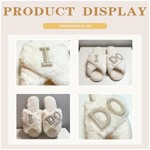I Do Slippers With Bride Letter Makeup Open Toe Slippers For Women's Wedding Slippers Fuzzy Soft House Slippers For Bachelorette Party 5
