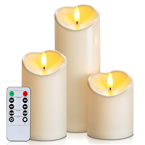 Image of Homemory Flameless Candles with Timer and Remote Control, Battery Operated LED Candles, Realistic Fake Plastic Candles for Wedding, Festival, Home Decor, Waterproof Outdoor, D3 inchH4 inch6 inch8 inch