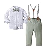 Boarnseorl Baby Boys Gentleman Outfits Pants Sets, Infant Long Sleeve Shirt + Pants + Bow Tie + Suspenders,18-24M