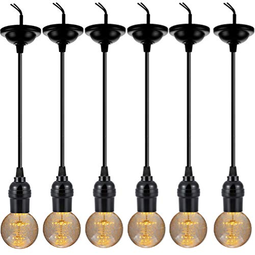 Mornajina 6 Packs Pendant Light Cord Kit With E27 E26 Light Socket, Adjustable 4Ft Black Light Cord Hanging Pendant Light Fixture,Vintage Medium Screw-In Lamp Socket For Edison Bulb (#2401) #TOP8