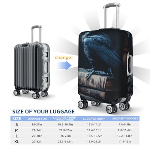 Raven On Stack Of Books Dark Elastic Travel Luggage Covers Dustproof Scratch-Resistant Suitcase Protector Fit 22-24 Inch4