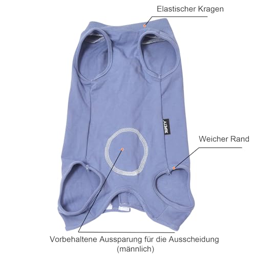 Jiupety Hundebody Nach Op, Einteiler Einstellbar Op Body Hund Kastration Hündin, Atmungsaktiv Anti-Wundlecken Body für Hund Nach Op, Weich Hundebody Nach Kastration Rüde, Blau M