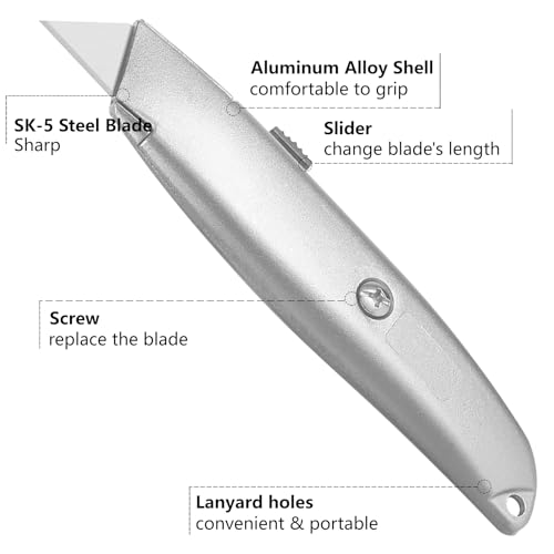 Image of DIYSELF 2 Pack Box Cutter Knives, All-Metal Retractable Utility Knives | Durable Box Cutters for Cardboard, Cartons, Vinyl and Carpet; PVC Pipe Cutter for Warehouse, Garage and Daily Work