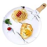 ROMISBABA Bandeja Redonda de para Pizza y Postres con Asa Tabla Versátil para Servir y Decorar Cocina y Comedor