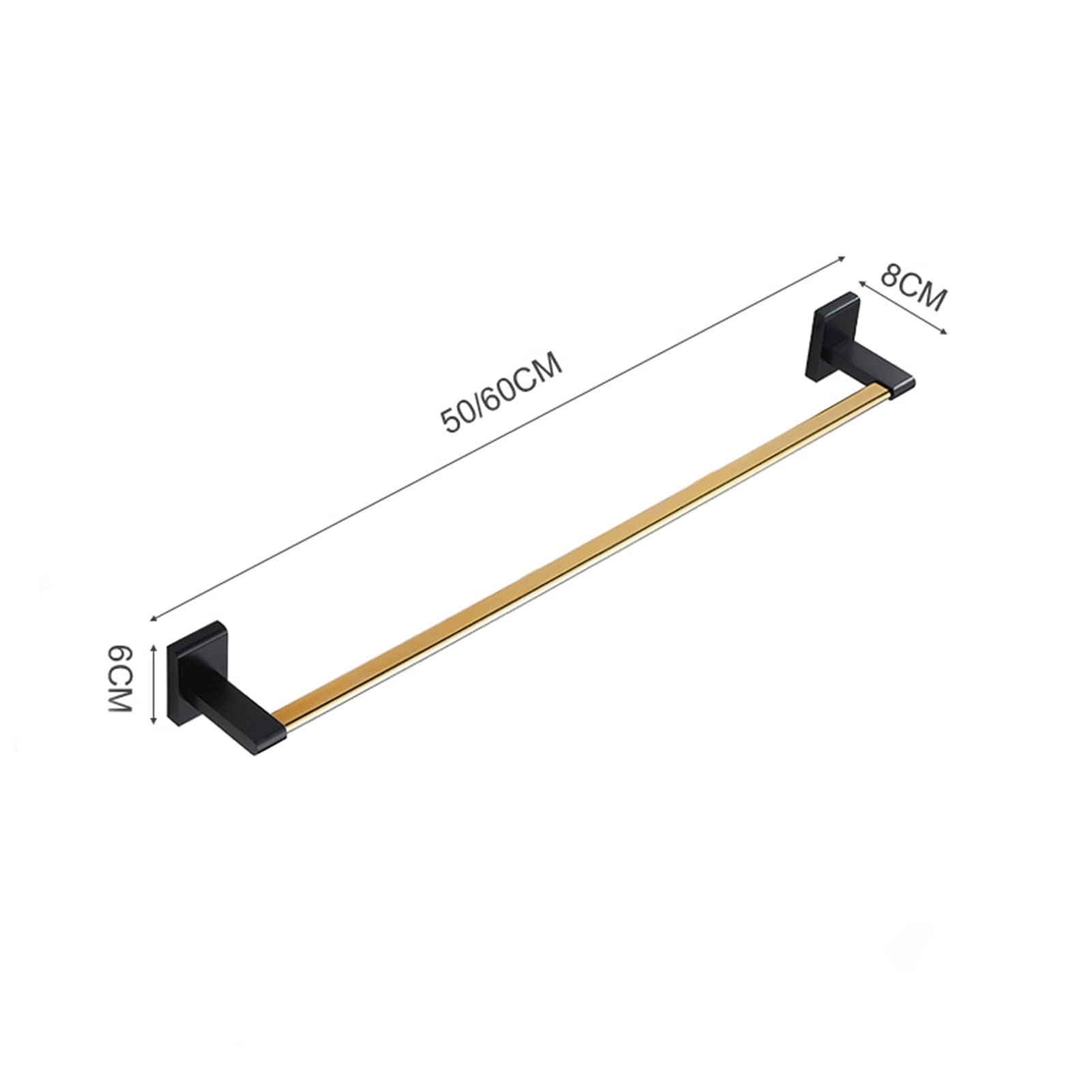 Varilla de toalla individual de la pared de la pared de la pared de 50 cm / 60 cm, barra de toalla de cobre sólido, soporte de toalla de cocina de baño Montaje de tornillos, oro negro ( Size : 60cm )