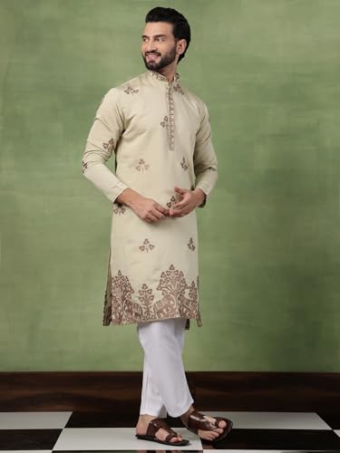 Image of SOJANYA (Since 1958 Men's Cotton Floral Thread Embroidered Kurta With Pyjama