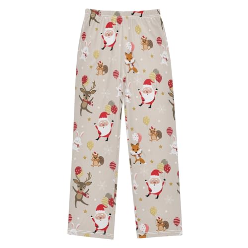 Christmas Santa Fox Balloon Boys Long Pants Soft Trousers Elastic Waist Kids Lounge Bottoms with Pockets S-XL