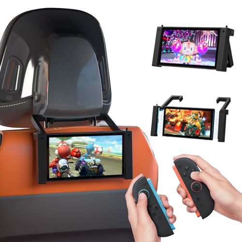 ECHZOVE Switch 2 Adjustable Car Headrest Mount & Portable Desktop Stand Secure Holder with 4-Position Viewing Angles Compatible with Nintendo Switch 2 Console(2025)
