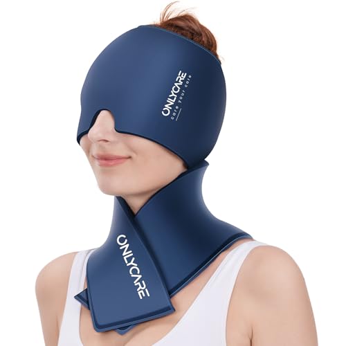 ONLYCARE Migraine Relief Cap and Neck Ice Pack Wrap Gel Set Upgrade Headache Relief Cap and Shoulder Cold Pack Hot and Cold Compress Relief of Pain Swelling Office Pressure