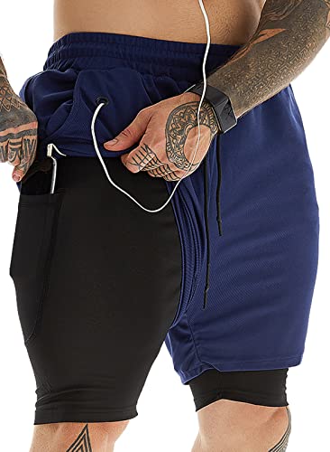 Image of JWJ Men's 2 in 1 Workout Running Shorts 7 Inch Lightweight Athletic Gym Shorts with Compression Liner