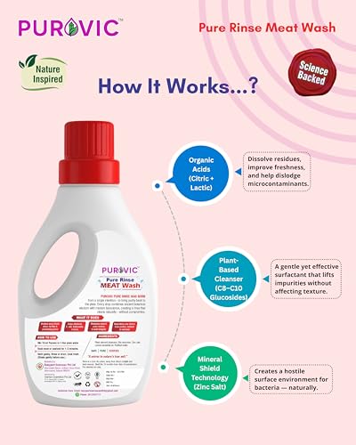 Image of Pure Rinse Meat Wash Combo | Nature-Engineered Meat & Seafood Cleaner | Fast-Acting Formula | Removes Odour,Blood & Fat Film | Safe for Chicken, Fish & Mutton | 500ml Each - (Pack of 2)