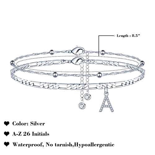 Image of Ursteel Ankle Bracelets for Women, 14K Gold Plated Dainty Layered Chain CZ Initial Anklets Summer Jewelry Gifts for Women