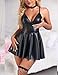Lederkleid Sexy Damen Große Größen Kurz Kleider Outfit Curvy Dessous Damen Sexy Unterwäsche Elegant A-Linie Kunstleder Partykleid V-Ausschnitt Minikleid Clubwear Mollige Reizwäsche Frauen Schwarz,XL