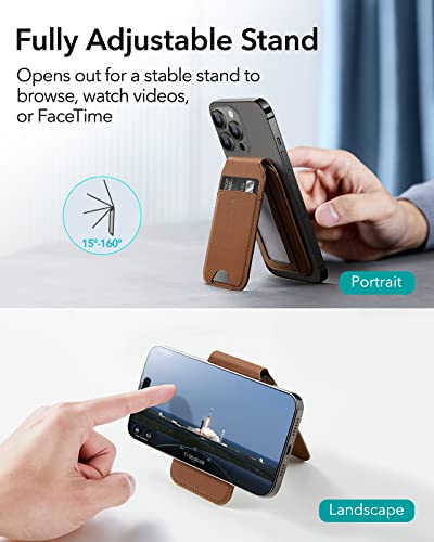 Image of ESR Magnetic Wallet, Compatible with MagSafe Wallet with Adjustable Stand, for iPhone 17e /17 /16 /15 /14 /13 /12 Series, Not for iPhone 13 /12 mini, 3 Card Holder, Vegan Leather, Brown
