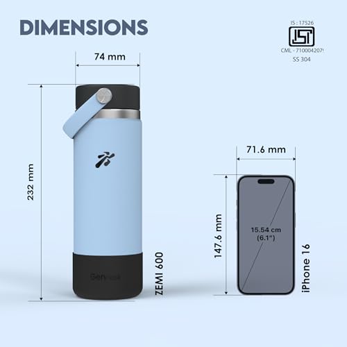 Image of VBOTT GENFLASK-ZEMI -600 ml|Thermosteel Flask with Carrying Loop| SS 304 Water Bottle|Hot /Cold-18 /24 hrs|Insulated Bottles|Powder Blue /Black Colour|Multipurpose