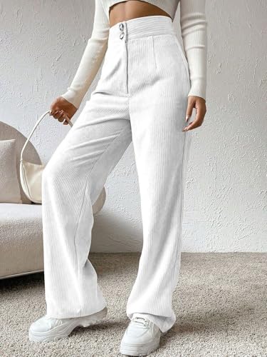 Image of Women's Wide Leg Bottomwear with Pocket || Corduroy Mid Rise Loose & Relaxed Fit Casual Korean Baggy Trousers for Woman Elegant Workwear for Office, College & Events