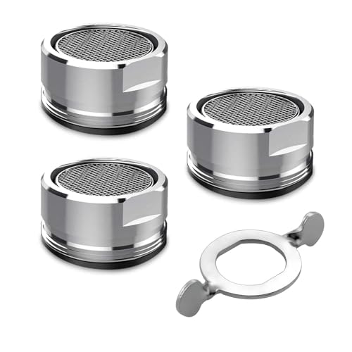 Lot de 3 tamis de robinet - Régulateur de jet - 24 mm - Pour robinets - Buse de mélange avec filtre en acier inoxydable - Avec une clé - Argenté