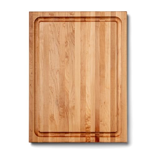 John Boos CB Series Rectangular Wooden Maple Cutting Board 24”x18” – 1.5” Thick, 18-lb Reversible Butcher Block with Juice Groove, Edge-Grain & Finger Grips – Made in the USA