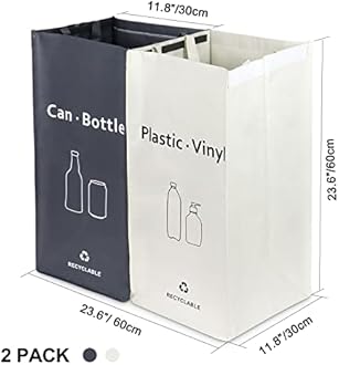 Recycling Bin, Separate Large Recycle Bins for Kitchen - Indoor Home Trash Bin, Recyclable Waste Trash Sorting Organizer, Durable, Washable, Affordable Recycle Bags, 2 Pack