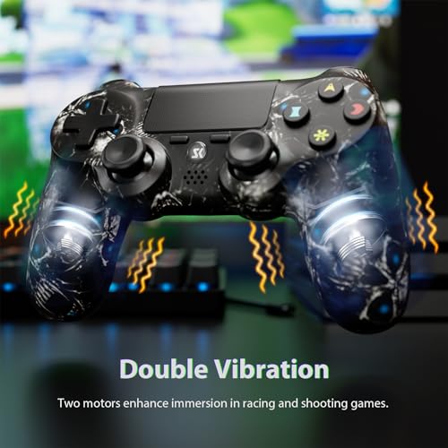Image of Controller for PS4, Wireless Controller 2 Pack for Sony PlayStation 4 /Slim /Pro, with 6-Axis Motion Sensor /Double Vibration /Touch Pad /Speaker & 3.5mm Audio Jack /800mAh Battery /USB-C Cable, Blue + Black