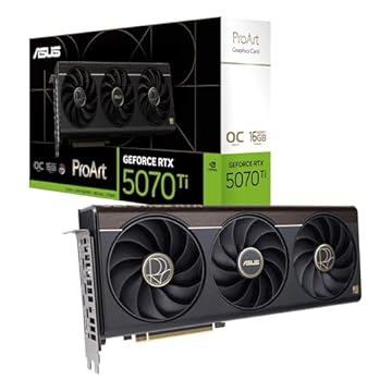 ASUS Placa gráfica ProArt GeForce RTX 5070 Ti OC Edition (PCIe 5.0, 16GB GDDR7, USB Type-C, HDMI/DP 2.1, 2.5-slot, ventiladores de tecnologia axial, câmara de vapor, almofada térmica GPU de mudança de
