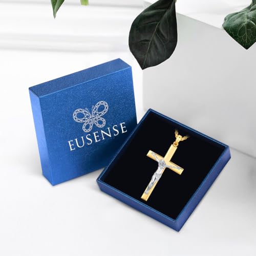 Image of Eusense Cross Necklace for Women Men Crucifix Pendant Sterling Silver 925 Cruz De Caravaca Cross Jesus Crucifix Jewelry
