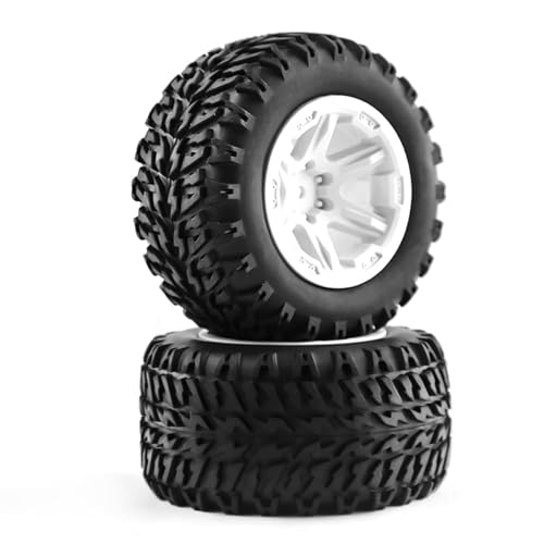 Dantenron 1/16 RC Off Road Truck Tires OD 104mm and Hard Plastic Wheels Rims 12mm Hex 1/10 Rubber Monster Tyres for 1:16 Scale Truck Car MJX Hyper Go H16 16207 16208 16209 16210 4PCS (White) - Thumbnail 5