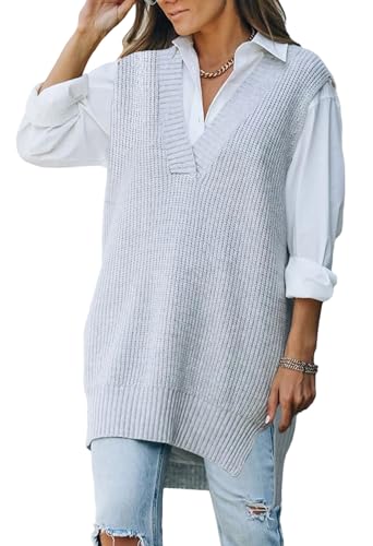 Pink Queen Damen Oversize Pullunder V-Ausschnitt Strickpu…