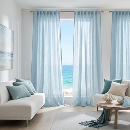 Halbtransparente Leinenvorhänge, Leinenstruktur, Fenstervorhänge mit Lichtfilterung, leichte Stangentasche, Rückenlasche, für Wohnzimmer… – Ansicht 3