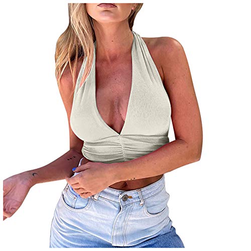 Firally Damen Tank Top V Rückfarbe Ärmellose Damenflossen lässige offene...