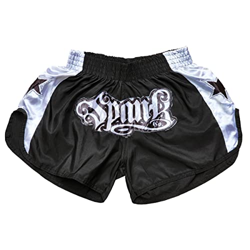 Short de Muaythai Kickboxing Profissional Spank (P, PRETO-PRATA)