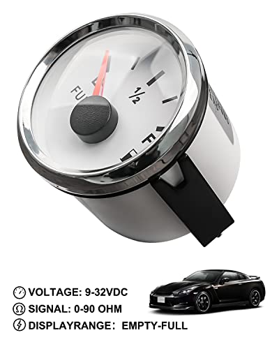 Image of 0-90 ohm Fuel Level Gauge, White Marine Boat Fuel Gauge, Automotive Gas Fuel Tank Meter Gauge for Car RV Truck Vehicle, with 52mm Dial & LED Backlight