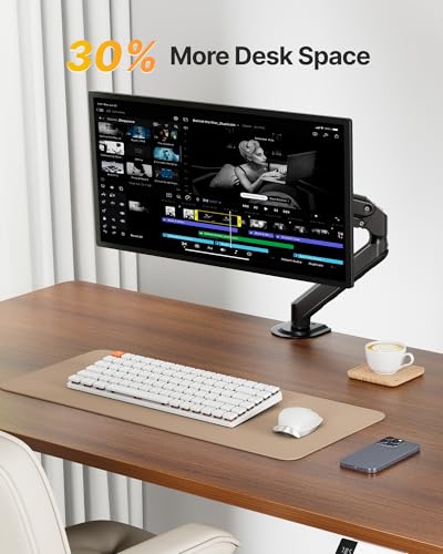 Image of monTEK Single Monitor Arm Mount for 17-32 Inch Screens, Heavy Duty Steel Mechanical Spring Desk Monitor Stand, Full Motion Adjustable Monitor Arm with Clamp & Grommet, VESA 75 /100, Holds up to 20lbs