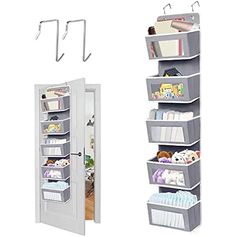 JOLIGAEA Hängeorganizer 5 Großen Taschen mit Fenster, faltbares Hängeregal mit 2 Haken, Multifunktionale Hänge Organizer Hängeaufbewahrung für Tür Bad Kinderzimmer Schlafzimmer Wohnzimmer Cover