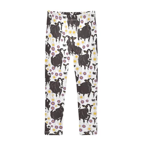 Black White Cow Girls' Leggings Toddler Doodles Purple Daisies Kids Yoga Pants Dance Active Tights 4T