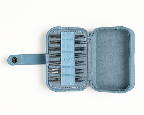 Image of Knit Picks x dellaQ Blue Short Interchangeable Knitting Needles with Dusty Blue Buddy Case (Dusty Blue and Short Blue Needles)