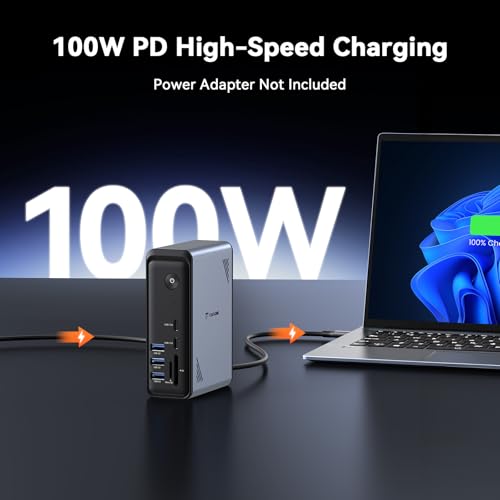 Image of TobenONE 19-in-1 Laptop Docking Station Dual Monitor,10 USB C /A,2x4K HDMI | Docking Station with Ethernet,PD 3.0, for Office & Home Multi-Screen Users, Fits Windows /HP /Dell Laptops (No Power Adapter)