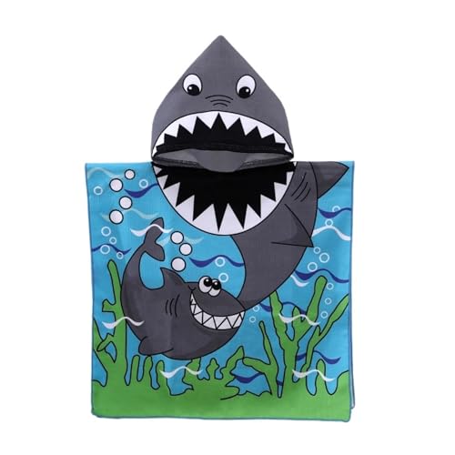 Toalla de baño poncho con capucha de secado rápido absorbente de poliéster con temática animal para uso doméstico al aire libre en la playa (Big Shark)