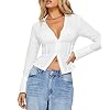 Mxiqqpltky Long Sleeve Button Up Shirt Women Slim Fit Button Down Crop Top Shirts Y2K Going Out Vintage Collared Blouses(White,Small)