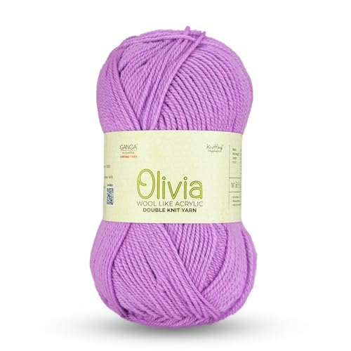 Image of Ganga Acrowools Acrylic Olivia, Double Knit Yarn. Hand Knitting and Crochet Yarn. Oekotex Class 1 Certified. Pack of 2 Balls - 100Gms Each.Shade No -OLV056 Pearl Lilac